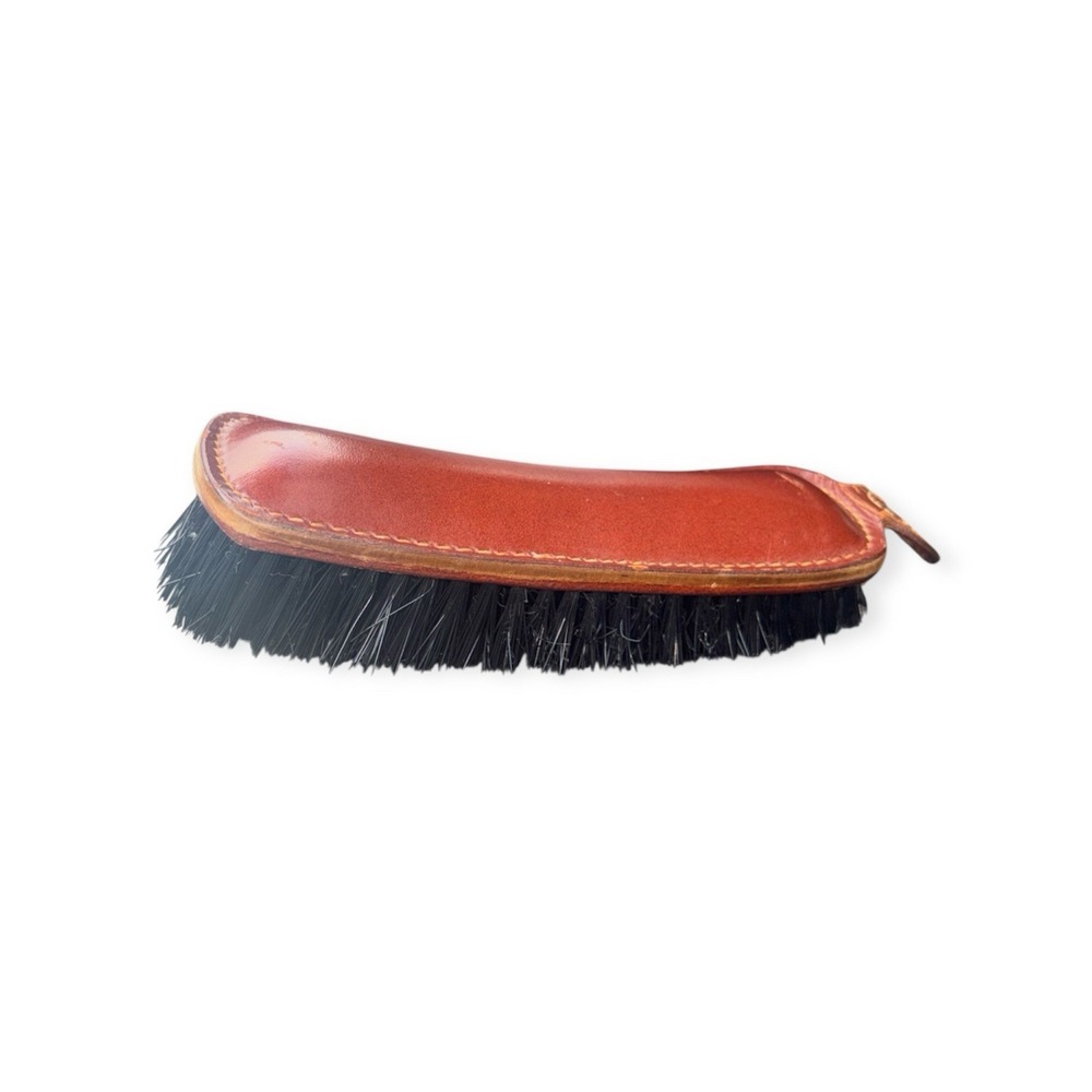 Vintage Leather Curved Shoe Brush Hang Hook Brown 6.5" L x 2"‎ W 1950s